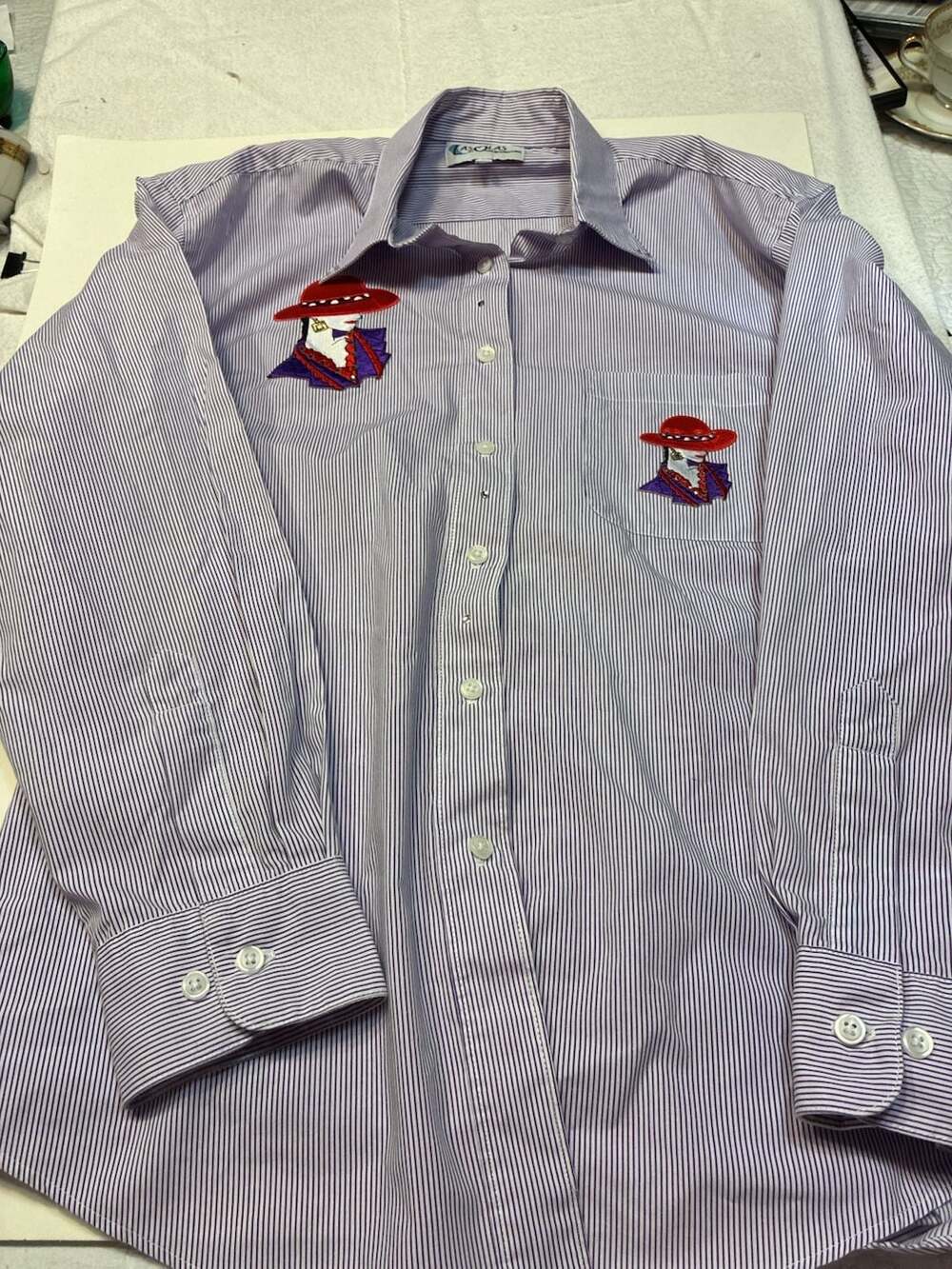 Las Olas by Oved International Long Sleeve Button-Down Shirt with Red Hat Societ